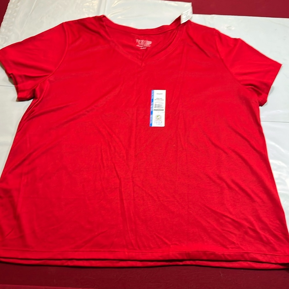Time and Tru RED T SHIRT NEW Womens 22 XXXL 3XL Short Sleeve V-neck Pima cotton